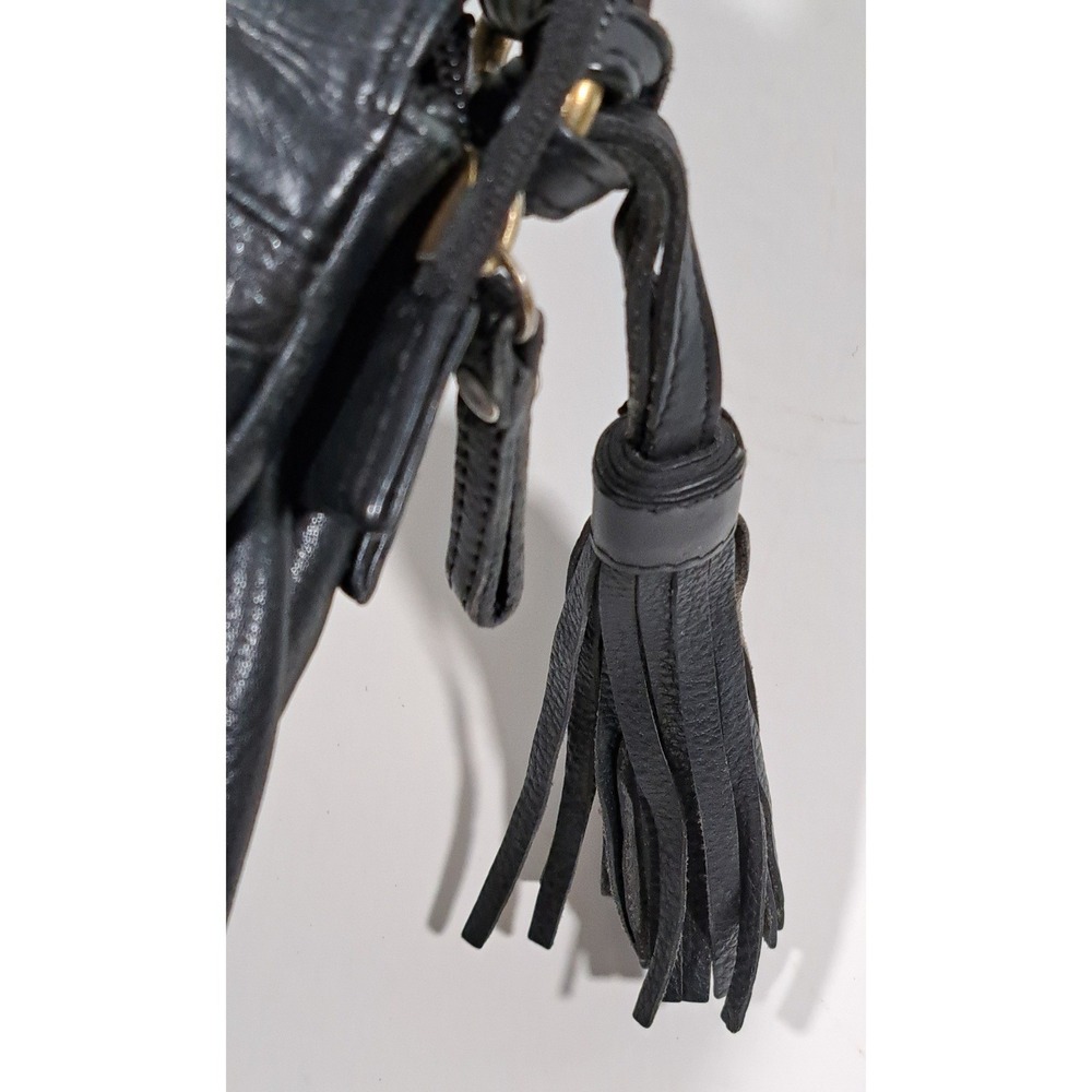 Great American Leather Works Black Leather Crossbody Bag Braided Tassel Purse - Picture 13 of 15